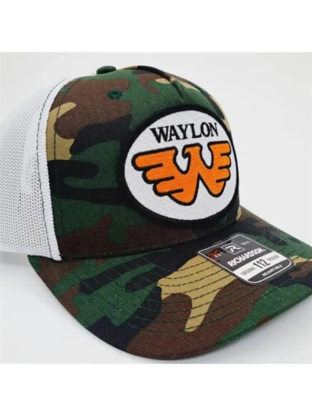 Waylon Jennings Flying W Patch Camo White Richardson 112 Snapback Hat Country 80